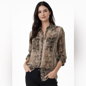 Equipment Sheer Silk Reptile Print Button Down